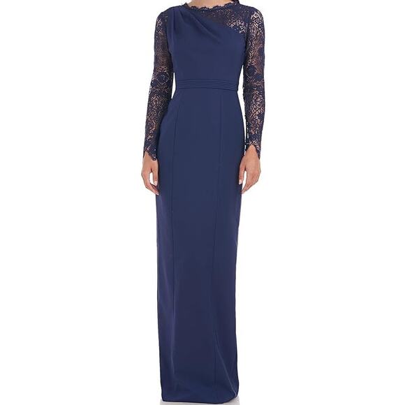 J S Collections Maria Scallop Column Gown Navy Blue Women's Size 12 NWOT - Picture 1 of 11